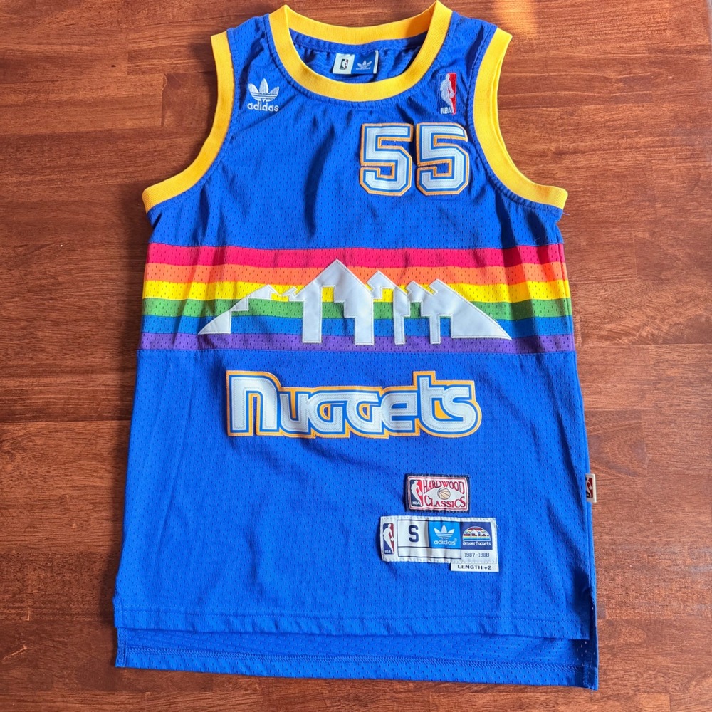 Adidas HWC Dikembe Mutombo Denver Nuggets Rainbow Skyline Jersey NBA Blue Small